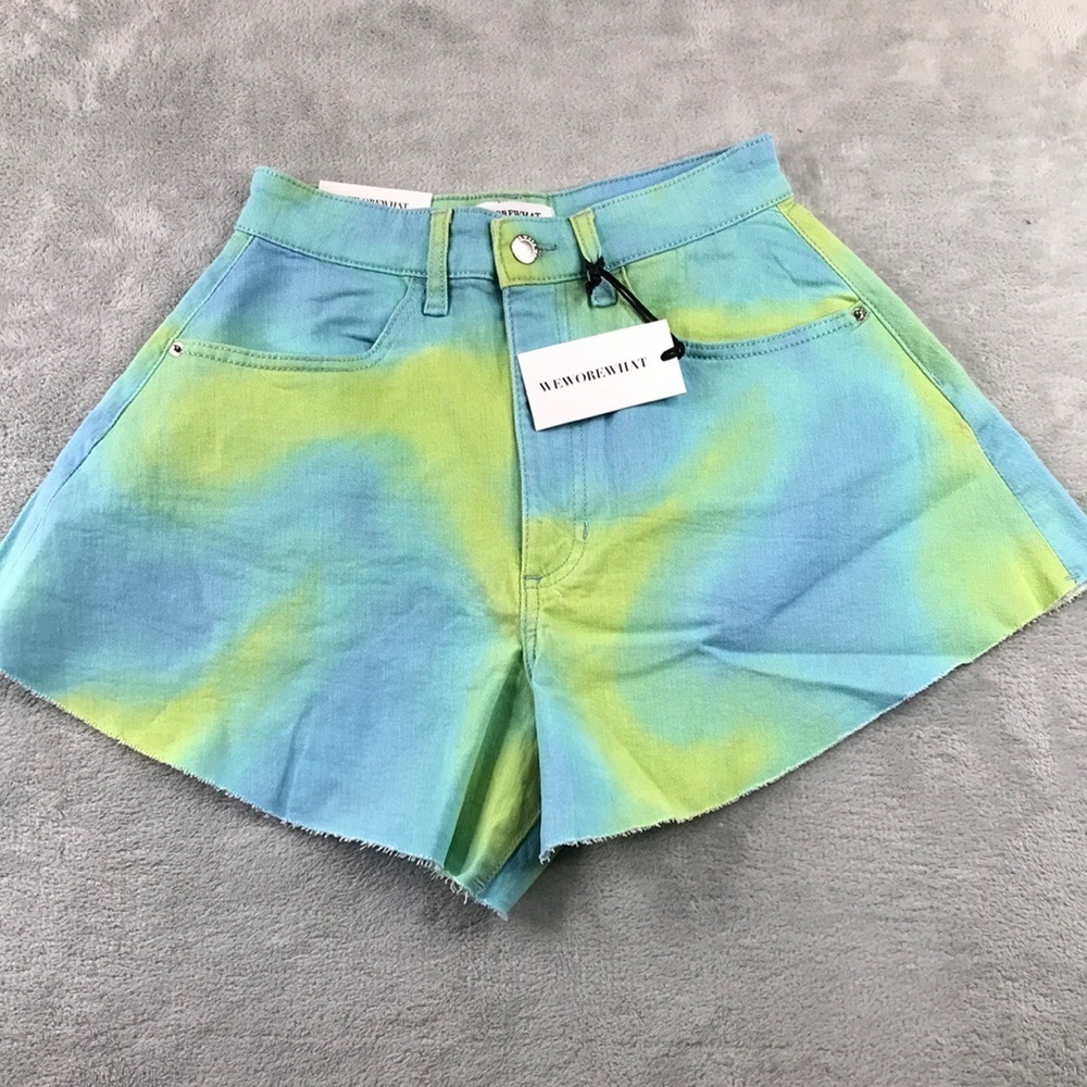 We Wore What Flare Bell Shorts Blue and Green Size 24 New